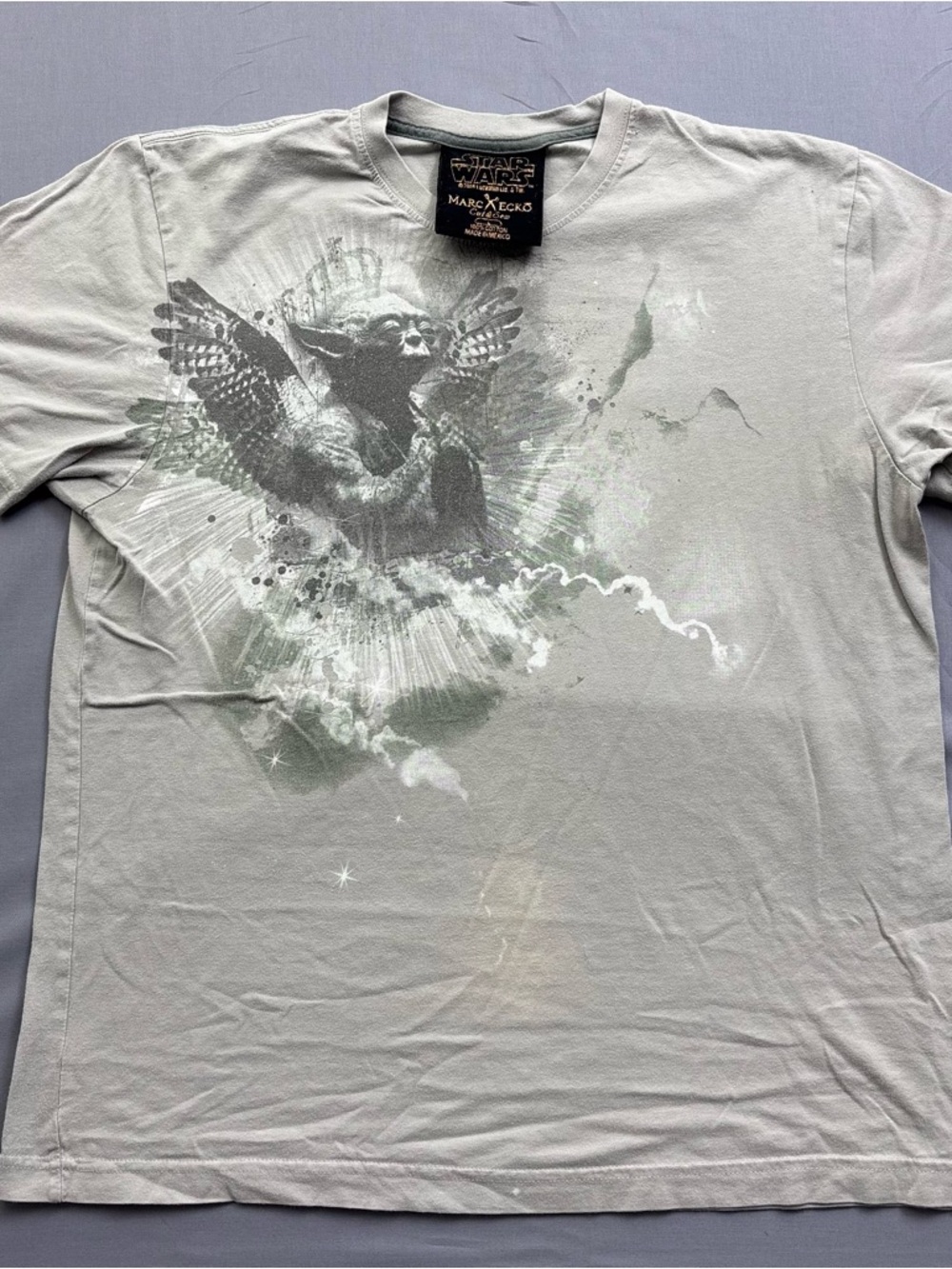 Marc Ecko Star Wars Yoda Graphic Print T-Shirt Gray 100% Cotton Y2K Grunge